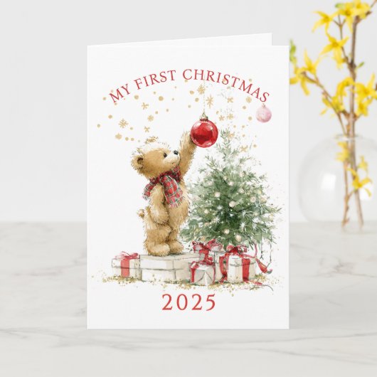 Carte Teddy Bear Baby's First Christmas  Card (Fleur jaune)