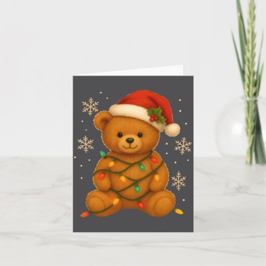 Carte Teddy Bear Christmas Tree Lights Santa Hat For Bea (Devant)