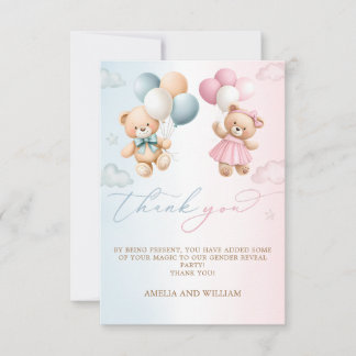 Carte Teddy Bear Gender Reveal Thank You Card