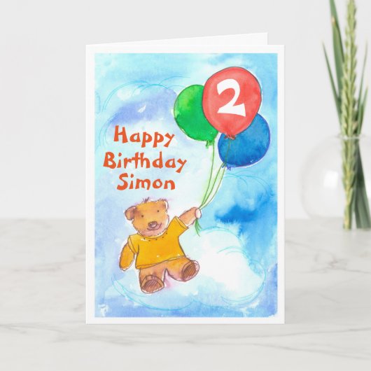 Carte Teddy Bear Happy 2e anniversaire personnalisé (Devant)