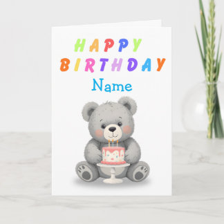 Carte Teddy Bear Holding Birthday Cake Birthday Card