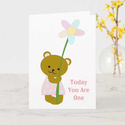 Carte Teddy Bear Premier anniversaire (Fleur jaune)