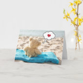 Carte Teddy Bear Sur La Serviette De Plage (Fleur jaune)