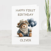 Carte Teddy Bear with Balloons 1st Birthday (Devant)