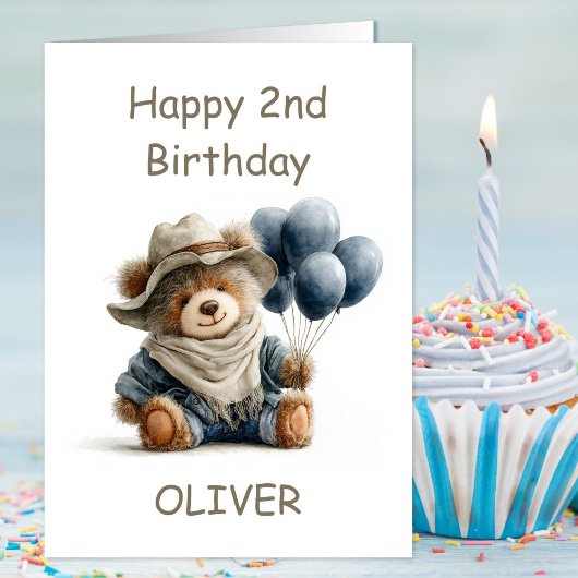 Carte Teddy Bear with Balloons 2nd Birthday