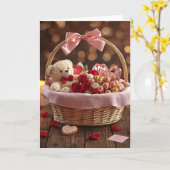 Carte Teddy Rose Basket Romantic Valentine Love Greeting (Fleur jaune)