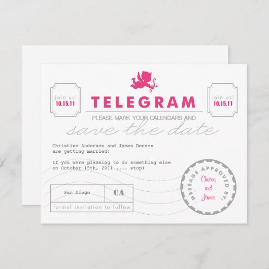 Carte Telegram moderne Enregistrer la date (Devant / Derrière)