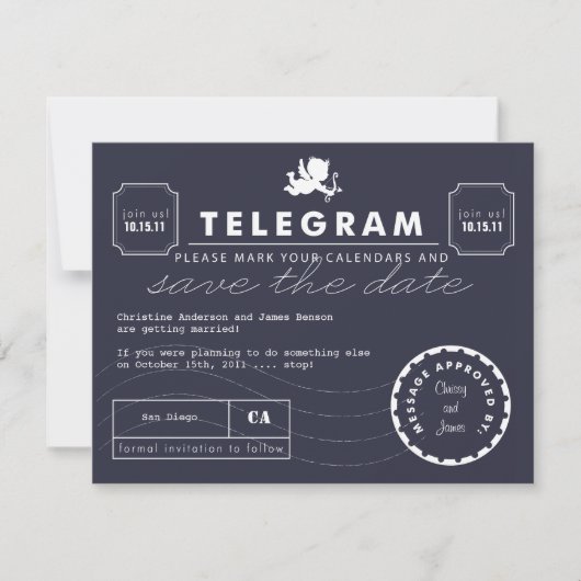 Carte Telegram moderne Enregistrer la date - Marin (Devant)