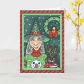 CARTE TÉMOIN EN SWÉTER À NEIGE, CHAT NOIR XMAS HALLOWEEN (Fleur jaune)