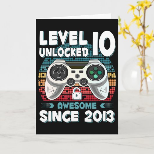 Carte Ten 10yr Bday Son Boy Funny Gamer 10th 10 Year Old (Fleur jaune)