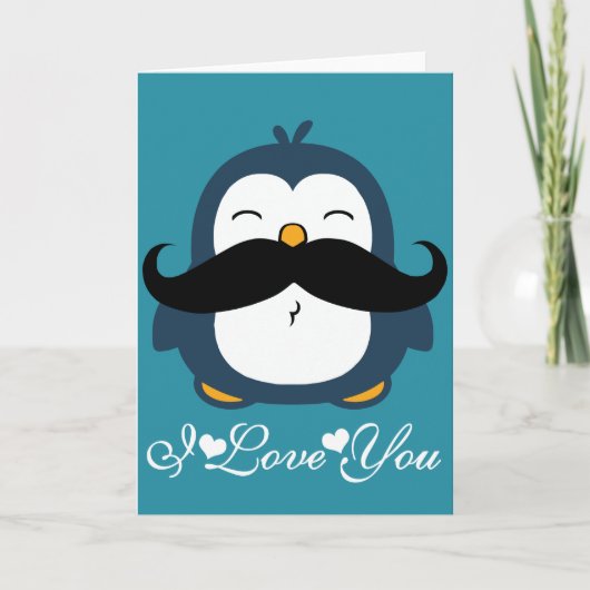 Carte Tendance de moustache de pingouin Je t'aime (Devant)