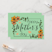 Carte Tendance florale orange vert joyeuse fête des mère (Devant/Arrière en situation)