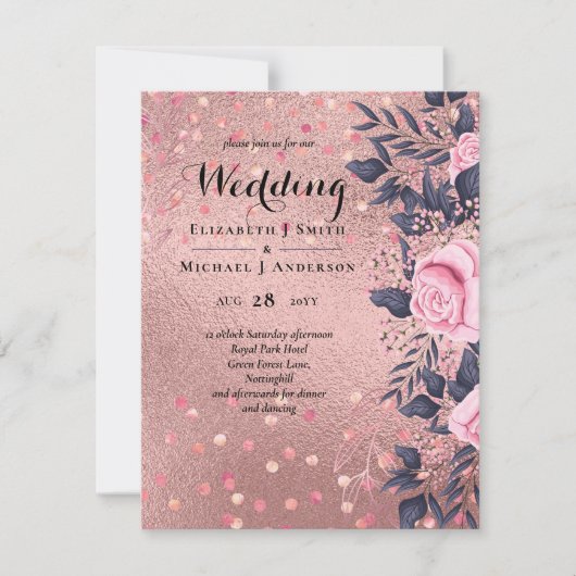 Carte Tendance ROSEGOLD Mariage Metallic rose marine Par (Devant)