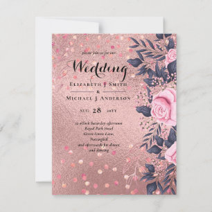 Carte Tendance ROSEGOLD Mariage Metallic rose marine Par
