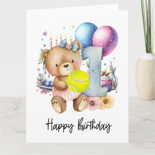 Carte Tennis 1er Anniversaire de Baby Girl Pink Theme