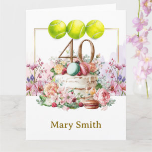 Carte Tennis 40e anniversaire avec gâteau et numéro quar