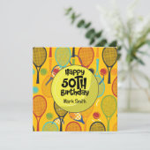 Carte Tennis 50e anniversaire avec nom sur Racket Thème (Debout devant)