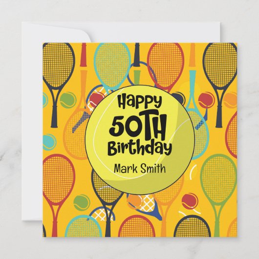 Carte Tennis 50e anniversaire avec nom sur Racket Thème (Devant)
