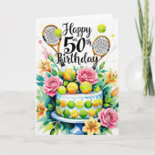 Carte Tennis 50e Anniversaire balle de tennis et nombre (Devant)