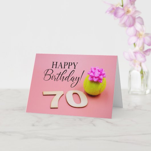 Carte Tennis 70e anniversaire avec boule et ruban rose (Orchidée)