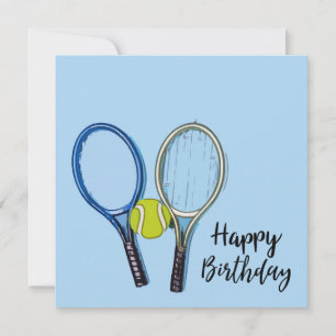 Carte Tennis Anniversaire avec balle et raquette sur ble