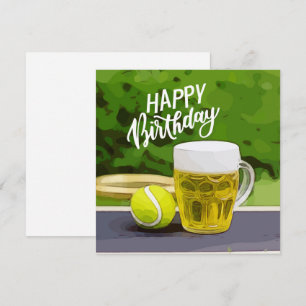 Carte Tennis Anniversaire avec bière et raquette à balle
