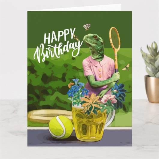 Carte Tennis Anniversaire avec bière et raquette à balle (Petite plante)