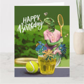 Carte Tennis Anniversaire avec bière et raquette à balle (Devant)