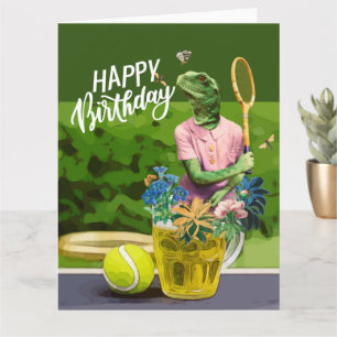 Carte Tennis Anniversaire avec bière et raquette à balle