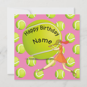 Carte Tennis Anniversaire avec joueur de tennis femme ro