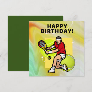 Carte Tennis Anniversaire avec joueur de tennis sur Ball