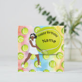 Carte Tennis Anniversaire avec joueuse de tennis (Debout devant)