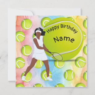 Carte Tennis Anniversaire avec joueuse de tennis