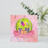 Carte Tennis Anniversaire Pink thème pour fille (Debout devant)