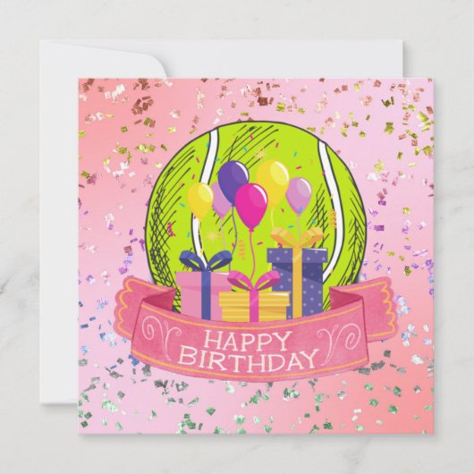 Carte Tennis Anniversaire Pink thème pour fille (Devant)