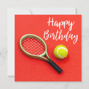 Carte Tennis avec raquette sur rouge Anniversaire