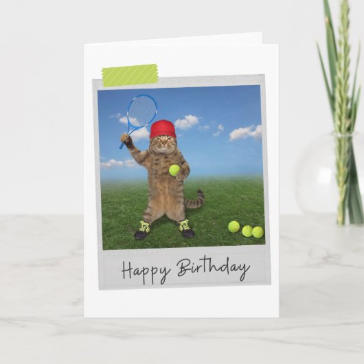 Carte Tennis Cat Funny Birthday Card (Devant)