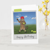 Carte Tennis Cat Funny Birthday Card (Fleur jaune)