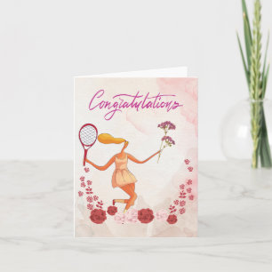 Carte Tennis Félicitations à la femme et aux fleurs