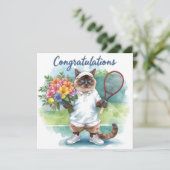 Carte Tennis Félicitations avec fleurs à la main (Debout devant)