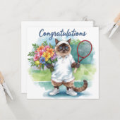 Carte Tennis Félicitations avec fleurs à la main (Devant/Arrière en situation)