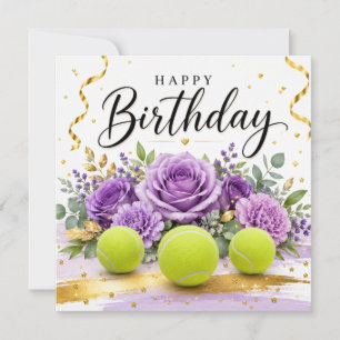 Carte Tennis Joyeux Anniversaire avec des fleurs