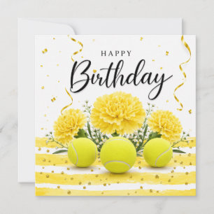 Carte Tennis Joyeux Anniversaire avec des fleurs