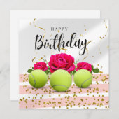 Carte Tennis Joyeux Anniversaire avec fleurs (Devant / Derrière)