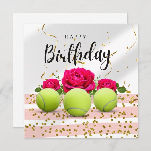 Carte Tennis Joyeux Anniversaire avec fleurs (Devant / Derrière)