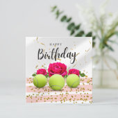 Carte Tennis Joyeux Anniversaire avec fleurs (Debout devant)
