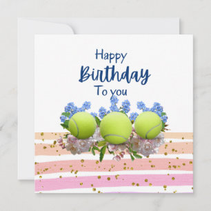 Carte Tennis Joyeux Anniversaire avec fleurs