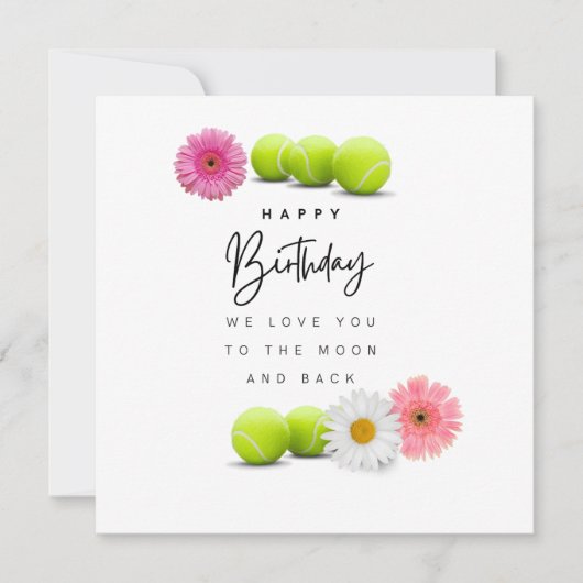 Carte Tennis Joyeux Anniversaire avec fleurs (Devant)