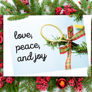 Carte Tennis Noël avec raquette et balle sur l'arbre