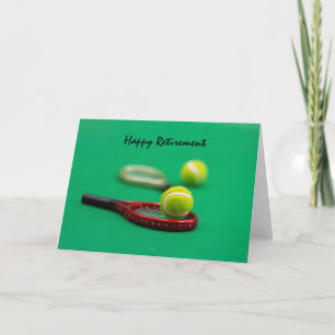 Carte Tennis Retraite avec raquette et balle sur vert